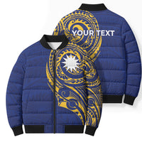 Personalised Nauru Angam Day Bomber Puffer Jacket Gold Navy Tribal Pattern LT05 - Polynesian Pride