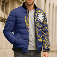 Personalised Nauru Angam Day Bomber Puffer Jacket Gold Navy Tribal Pattern LT05 - Polynesian Pride