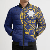 Personalised Nauru Angam Day Bomber Puffer Jacket Gold Navy Tribal Pattern LT05 - Polynesian Pride