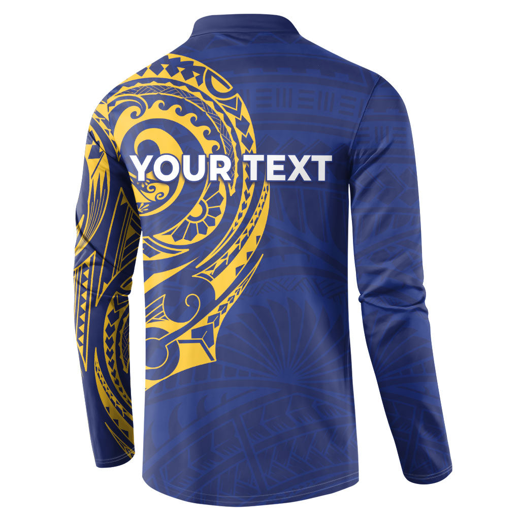 Personalised Nauru Angam Day Button Sweatshirt Gold Navy Tribal Pattern LT05 - Polynesian Pride