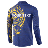Personalised Nauru Angam Day Button Sweatshirt Gold Navy Tribal Pattern LT05 - Polynesian Pride