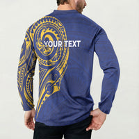 Personalised Nauru Angam Day Button Sweatshirt Gold Navy Tribal Pattern LT05 - Polynesian Pride