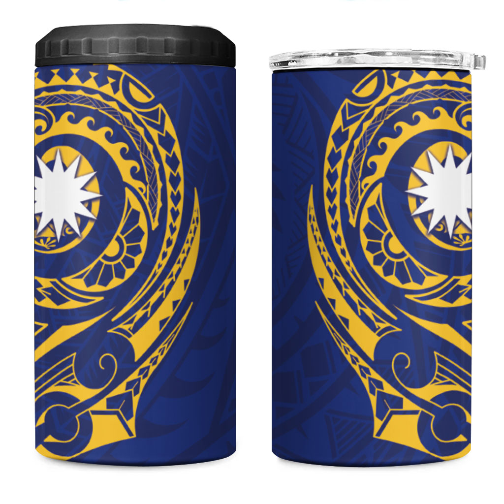 Personalised Nauru Angam Day 4 in 1 Can Cooler Tumbler Gold Navy Tribal Pattern LT05 One Size: 16 oz Blue - Polynesian Pride