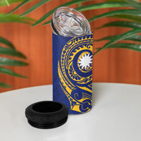 Personalised Nauru Angam Day 4 in 1 Can Cooler Tumbler Gold Navy Tribal Pattern LT05 - Polynesian Pride