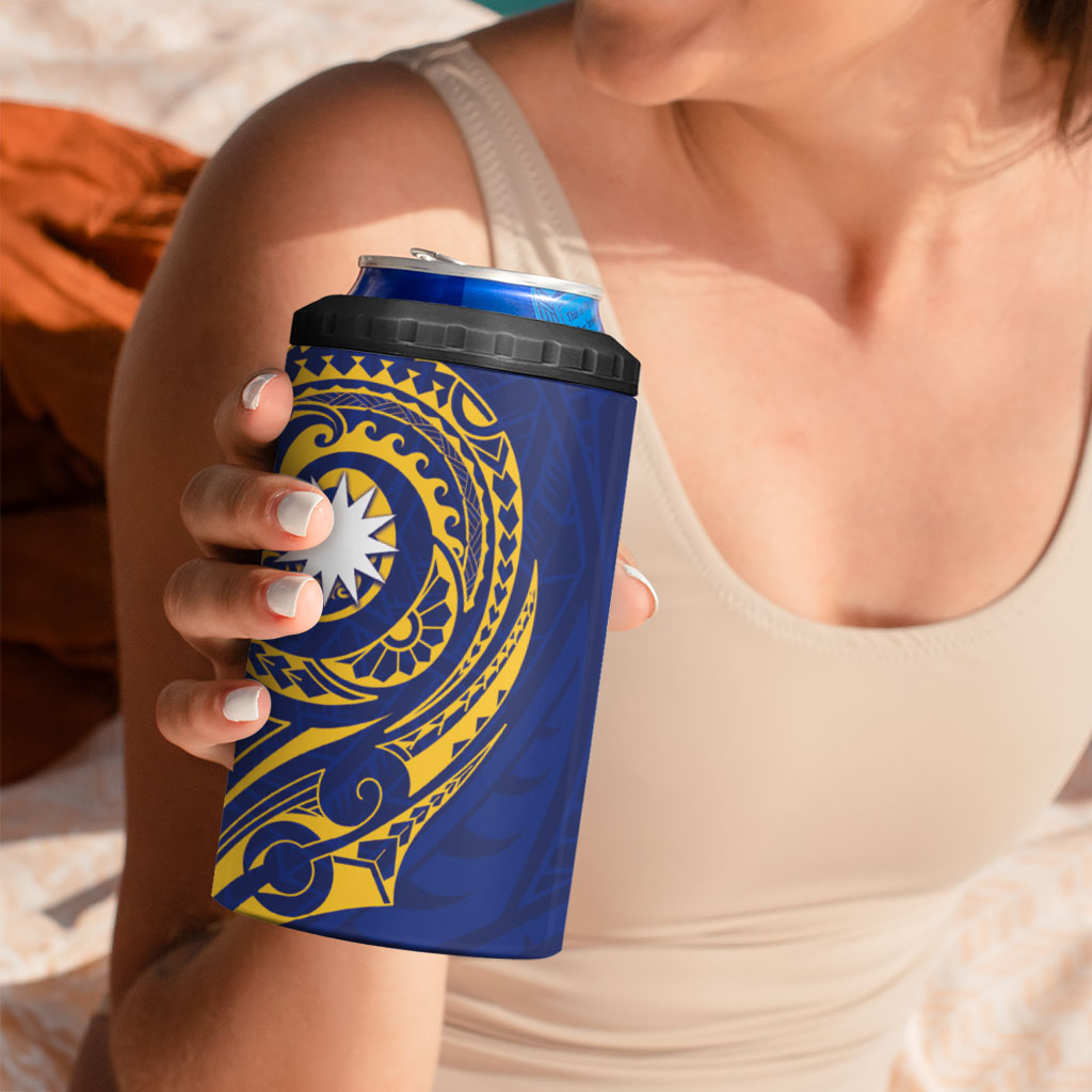 Personalised Nauru Angam Day 4 in 1 Can Cooler Tumbler Gold Navy Tribal Pattern LT05 - Polynesian Pride