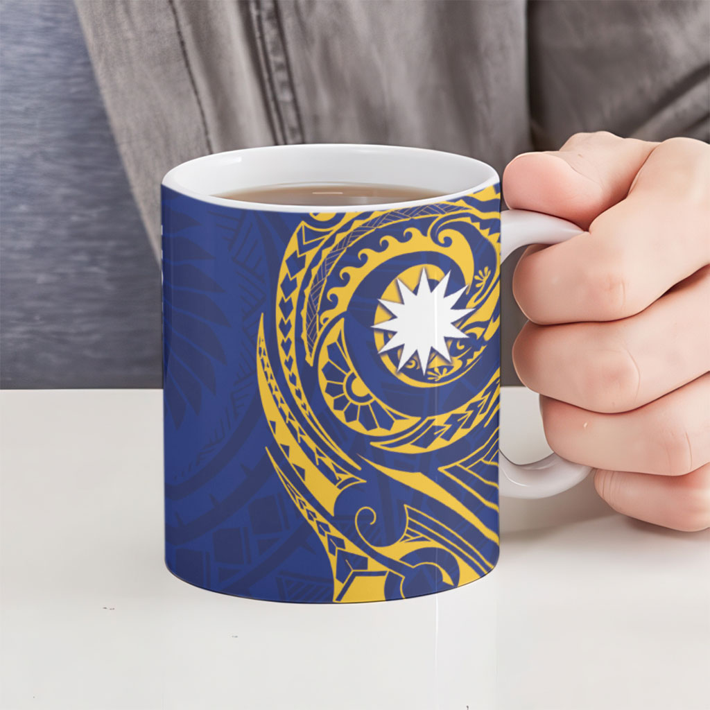 Personalised Nauru Angam Day Ceramic Mug Gold Navy Tribal Pattern LT05 - Polynesian Pride