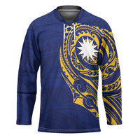 Personalised Nauru Angam Day Hockey Jersey Gold Navy Tribal Pattern LT05 Unisex Blue - Polynesian Pride