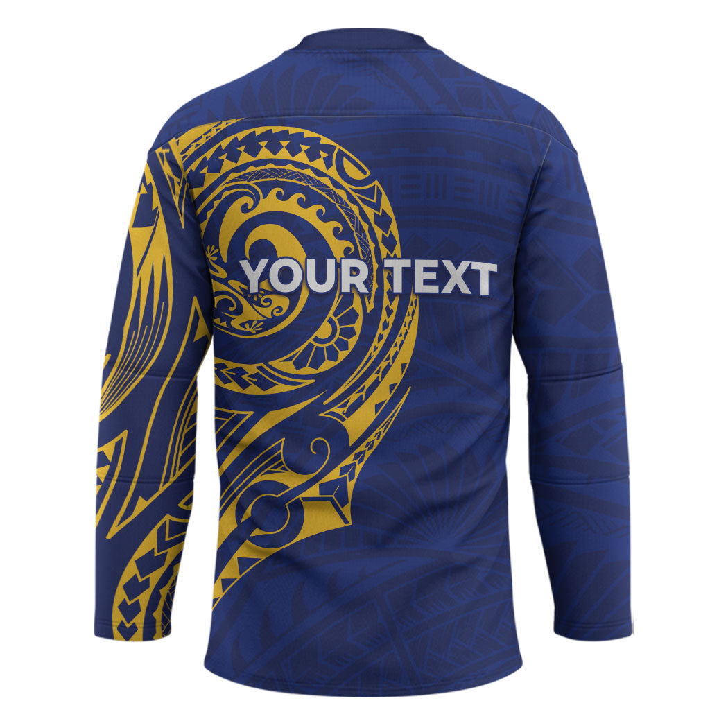 Personalised Nauru Angam Day Hockey Jersey Gold Navy Tribal Pattern LT05 - Polynesian Pride
