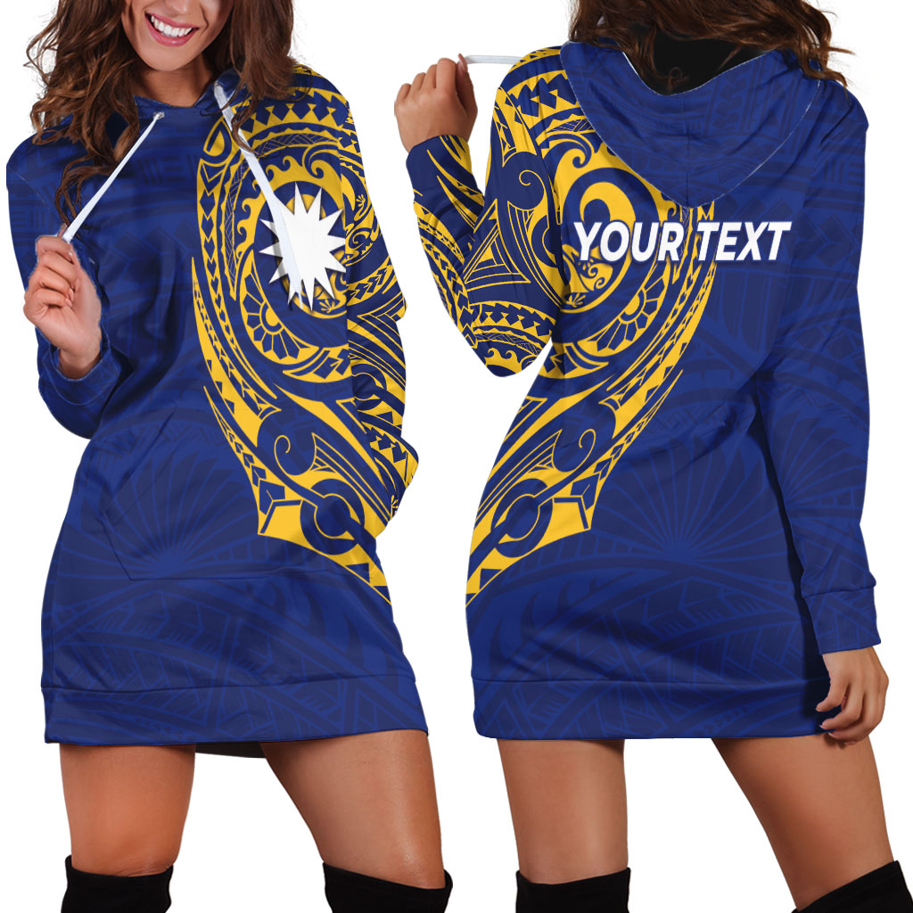 Personalised Nauru Angam Day Hoodie Dress Gold Navy Tribal Pattern