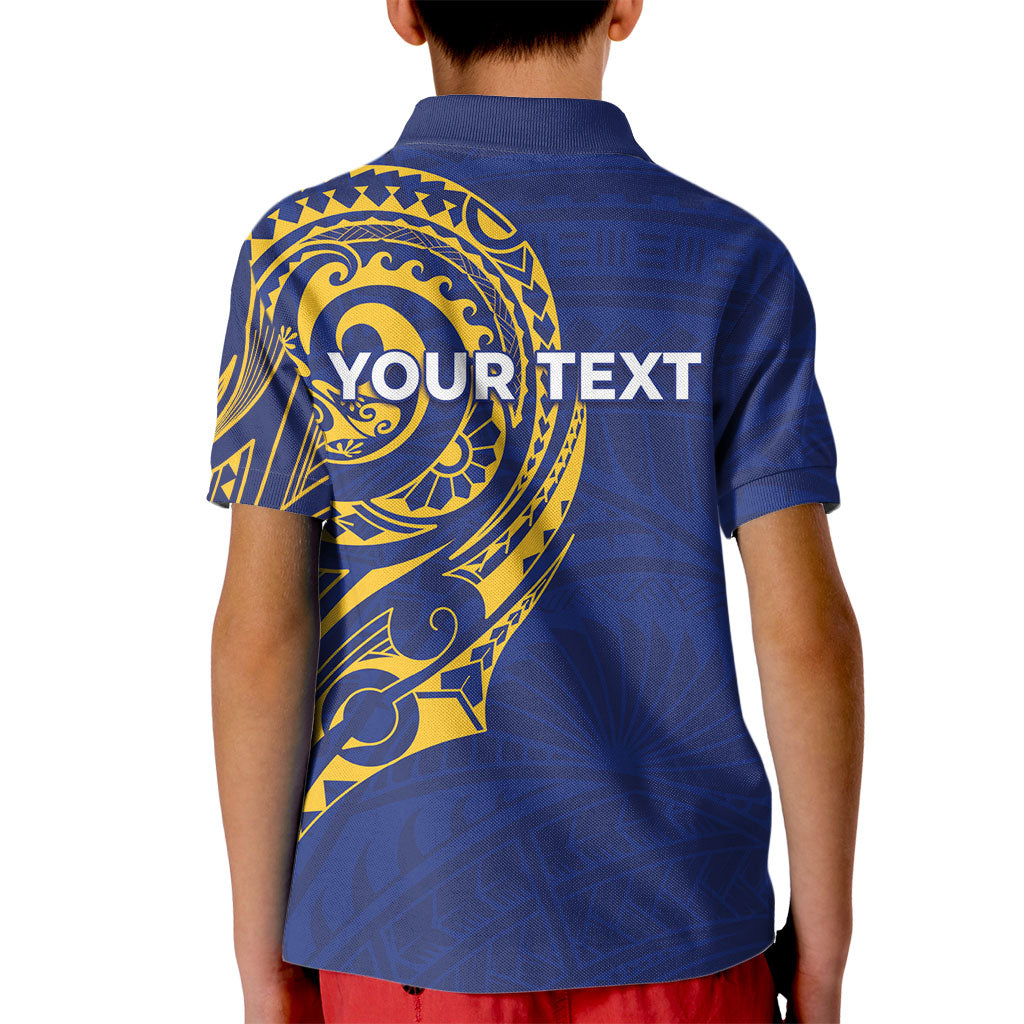 Personalised Nauru Angam Day Kid Polo Shirt Gold Navy Tribal Pattern LT05 - Polynesian Pride