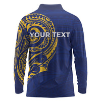 Personalised Nauru Angam Day Long Sleeve Polo Shirt Gold Navy Tribal Pattern LT05 - Polynesian Pride