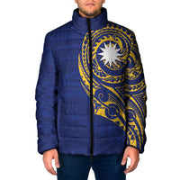 Personalised Nauru Angam Day Padded Jacket Gold Navy Tribal Pattern LT05 Men Blue - Polynesian Pride