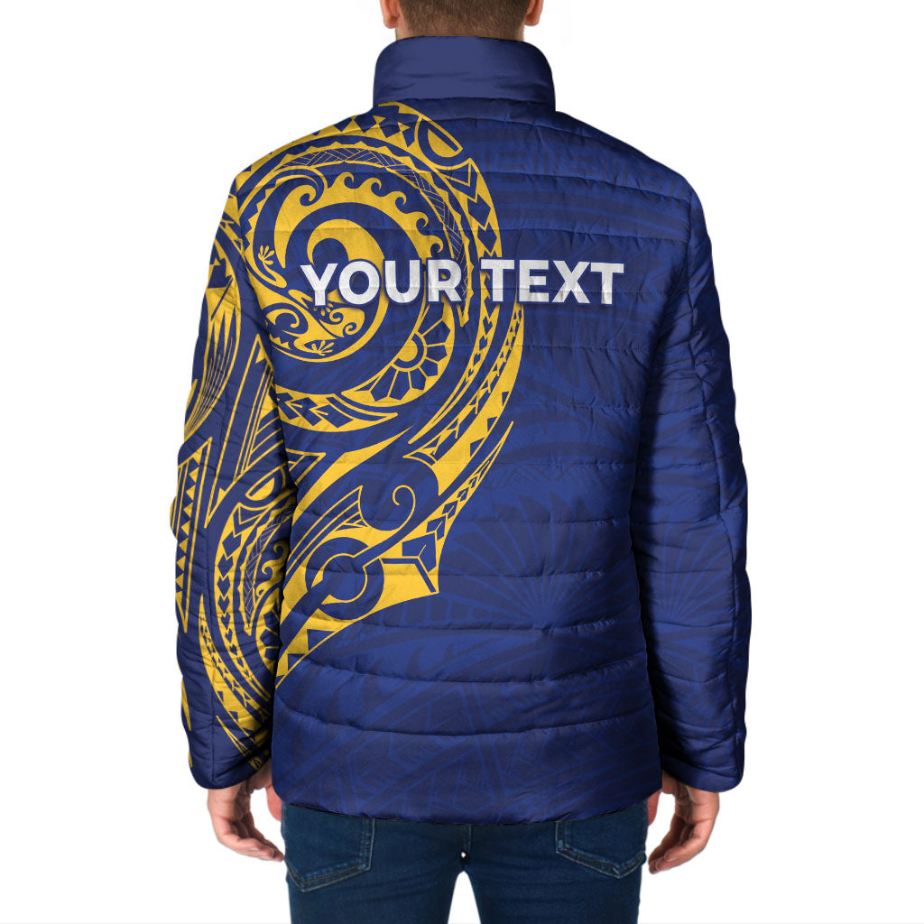 Personalised Nauru Angam Day Padded Jacket Gold Navy Tribal Pattern LT05 - Polynesian Pride