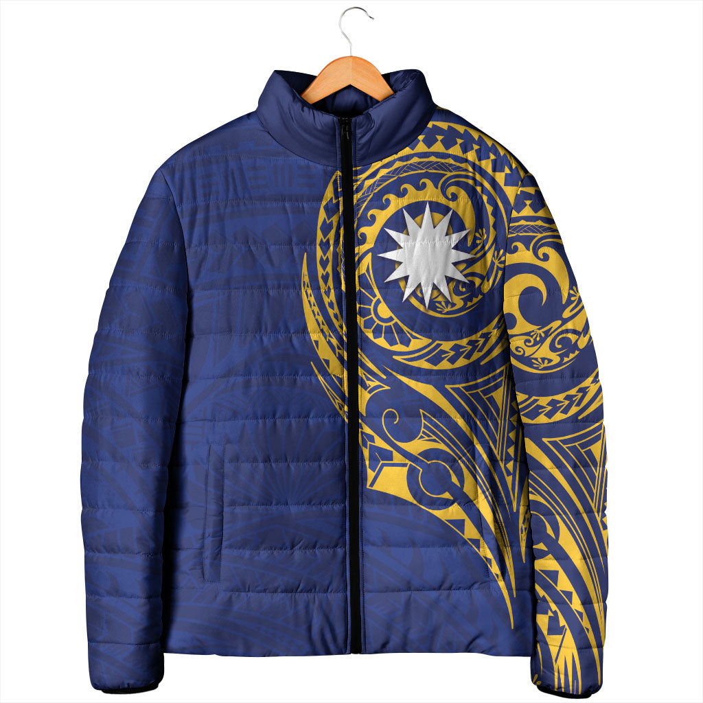 Personalised Nauru Angam Day Padded Jacket Gold Navy Tribal Pattern LT05 - Polynesian Pride