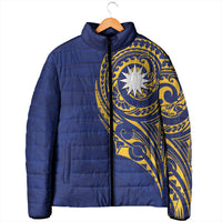 Personalised Nauru Angam Day Padded Jacket Gold Navy Tribal Pattern LT05 - Polynesian Pride