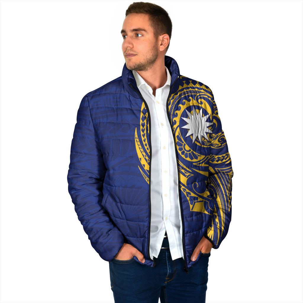 Personalised Nauru Angam Day Padded Jacket Gold Navy Tribal Pattern LT05 - Polynesian Pride