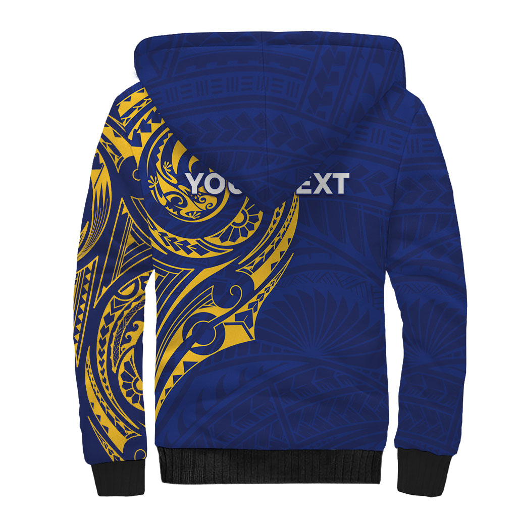 Personalised Nauru Angam Day Sherpa Hoodie Gold Navy Tribal Pattern LT05 - Polynesian Pride