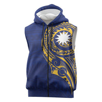 Personalised Nauru Angam Day Sleeveless Zip Hoodie Gold Navy Tribal Pattern LT05 Blue - Polynesian Pride