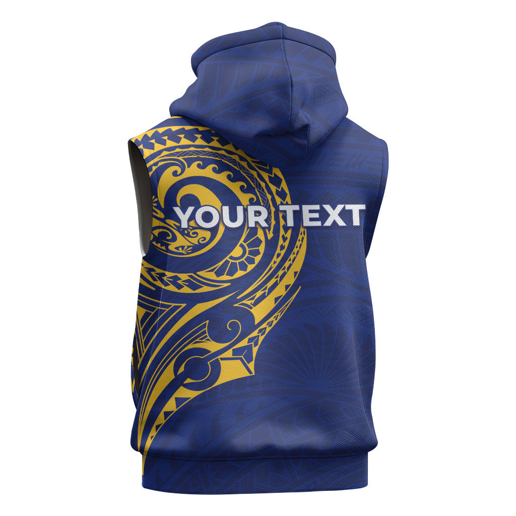 Personalised Nauru Angam Day Sleeveless Zip Hoodie Gold Navy Tribal Pattern LT05 - Polynesian Pride