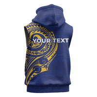Personalised Nauru Angam Day Sleeveless Zip Hoodie Gold Navy Tribal Pattern LT05 - Polynesian Pride