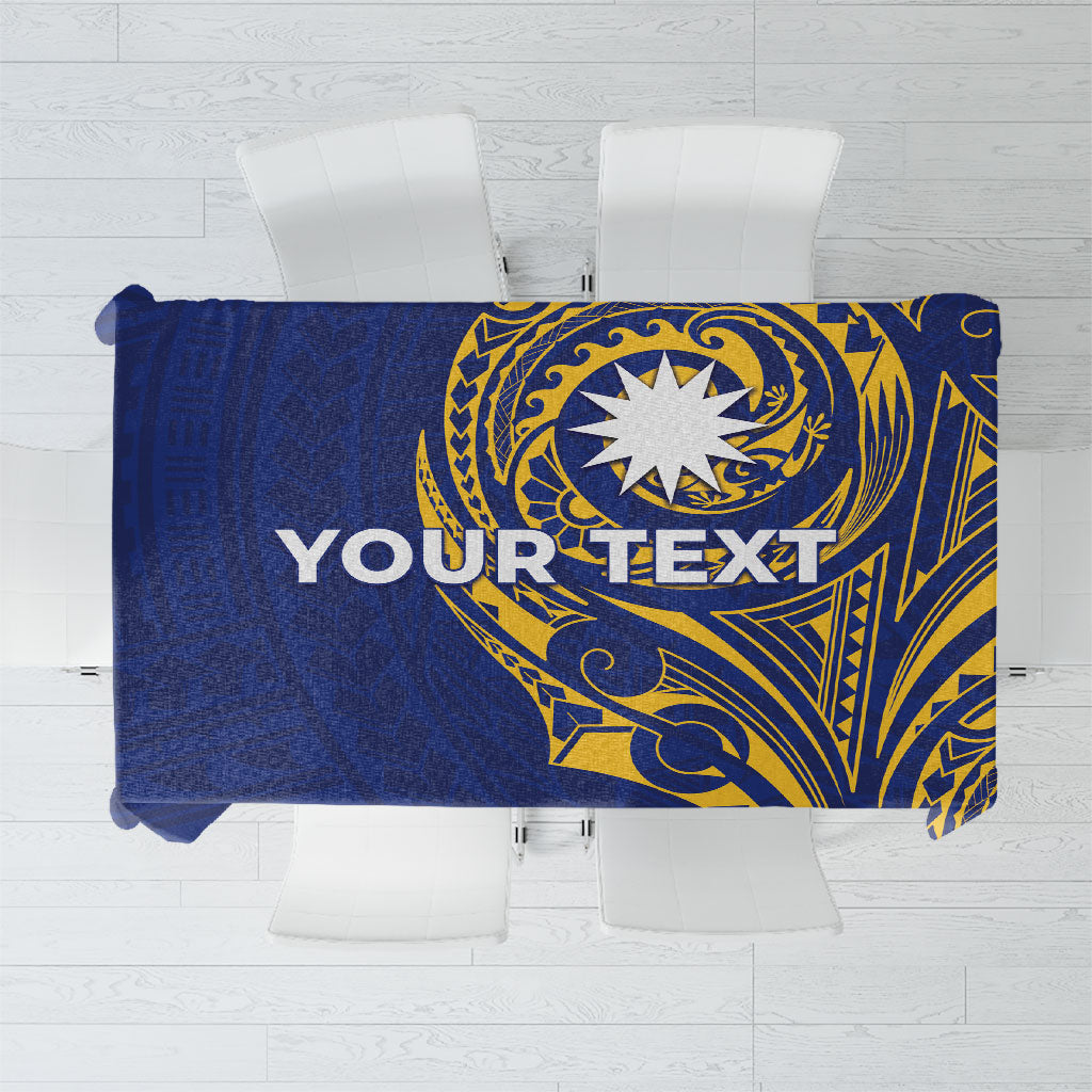 Personalised Nauru Angam Day Tablecloth Gold Navy Tribal Pattern LT05 Blue - Polynesian Pride