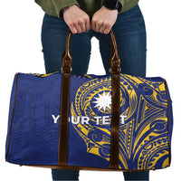 Personalised Nauru Angam Day Travel Bag Gold Navy Tribal Pattern LT05 Blue - Polynesian Pride