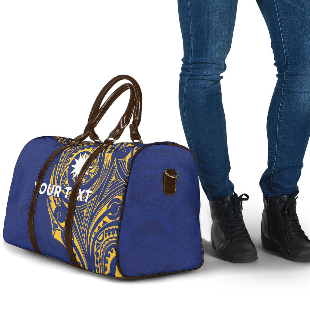 Personalised Nauru Angam Day Travel Bag Gold Navy Tribal Pattern LT05 - Polynesian Pride