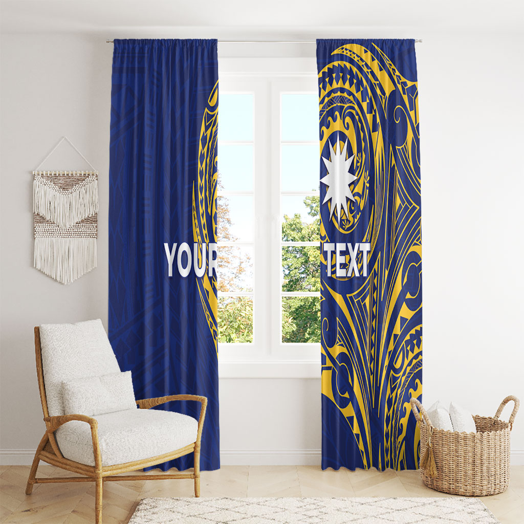 Personalised Nauru Angam Day Window Curtain Gold Navy Tribal Pattern