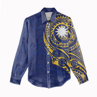Personalised Nauru Angam Day Women Casual Shirt Gold Navy Tribal Pattern LT05 - Polynesian Pride