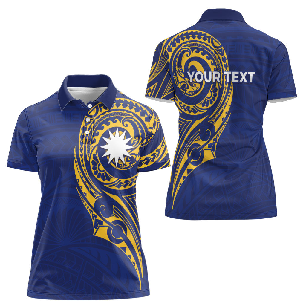 Personalised Nauru Angam Day Women Polo Shirt Gold Navy Tribal Pattern LT05 - Polynesian Pride