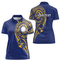 Personalised Nauru Angam Day Women Polo Shirt Gold Navy Tribal Pattern LT05 - Polynesian Pride