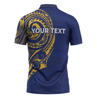 Personalised Nauru Angam Day Zipper Polo Shirt Gold Navy Tribal Pattern LT05 - Polynesian Pride