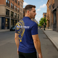 Personalised Nauru Angam Day Zipper Polo Shirt Gold Navy Tribal Pattern LT05 - Polynesian Pride