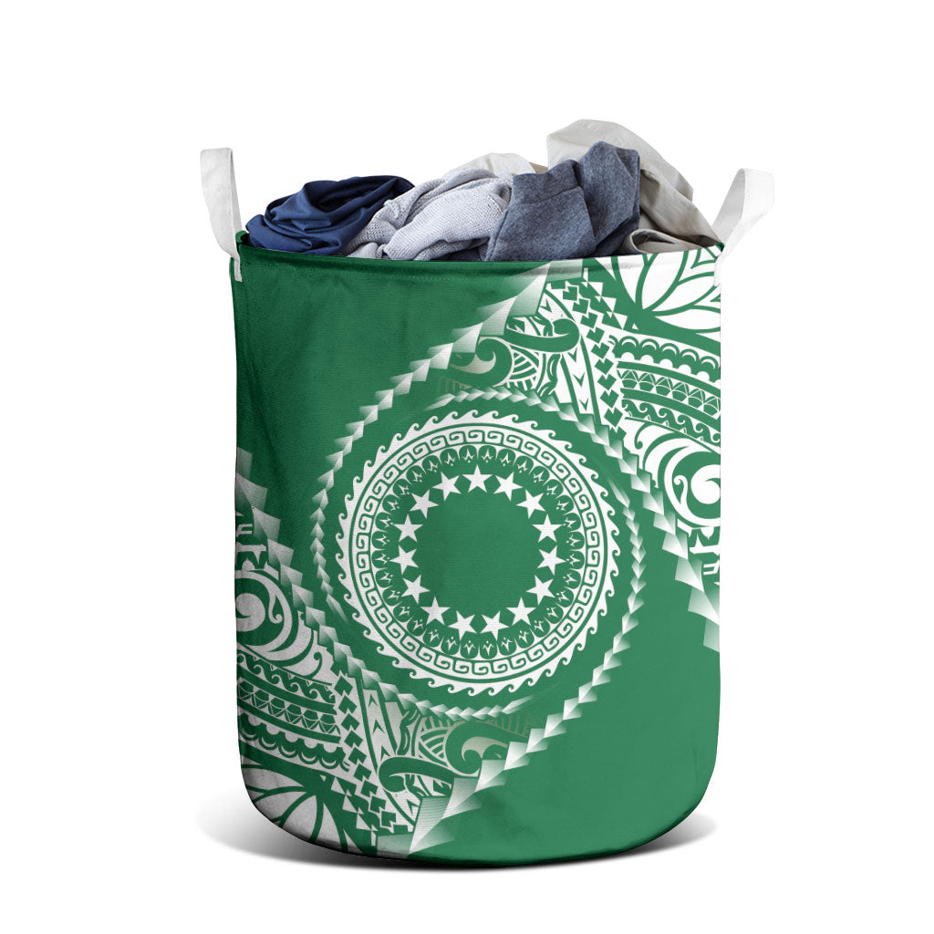 Cook Islands Gospel Day Laundry Basket Green Tribal Curves LT05 - Polynesian Pride