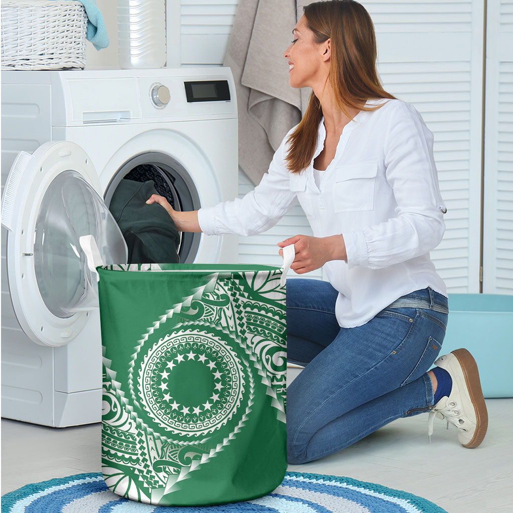 Cook Islands Gospel Day Laundry Basket Green Tribal Curves LT05 - Polynesian Pride