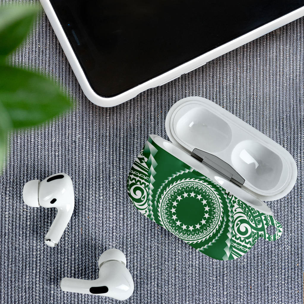 Cook Islands Gospel Day AirPods Case Green Tribal Curves LT05 - Polynesian Pride