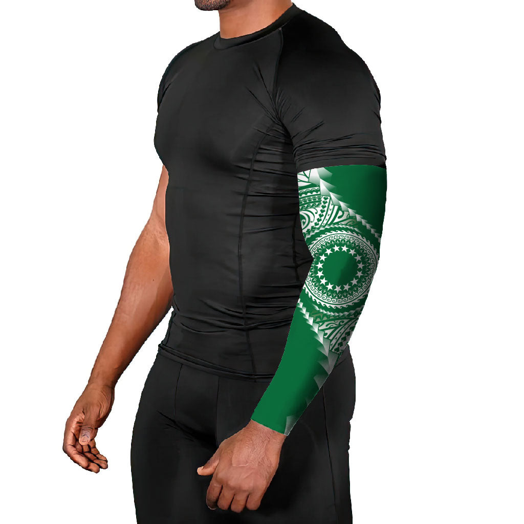 Cook Islands Gospel Day Arm Sleeves Green Tribal Curves LT05 - Polynesian Pride