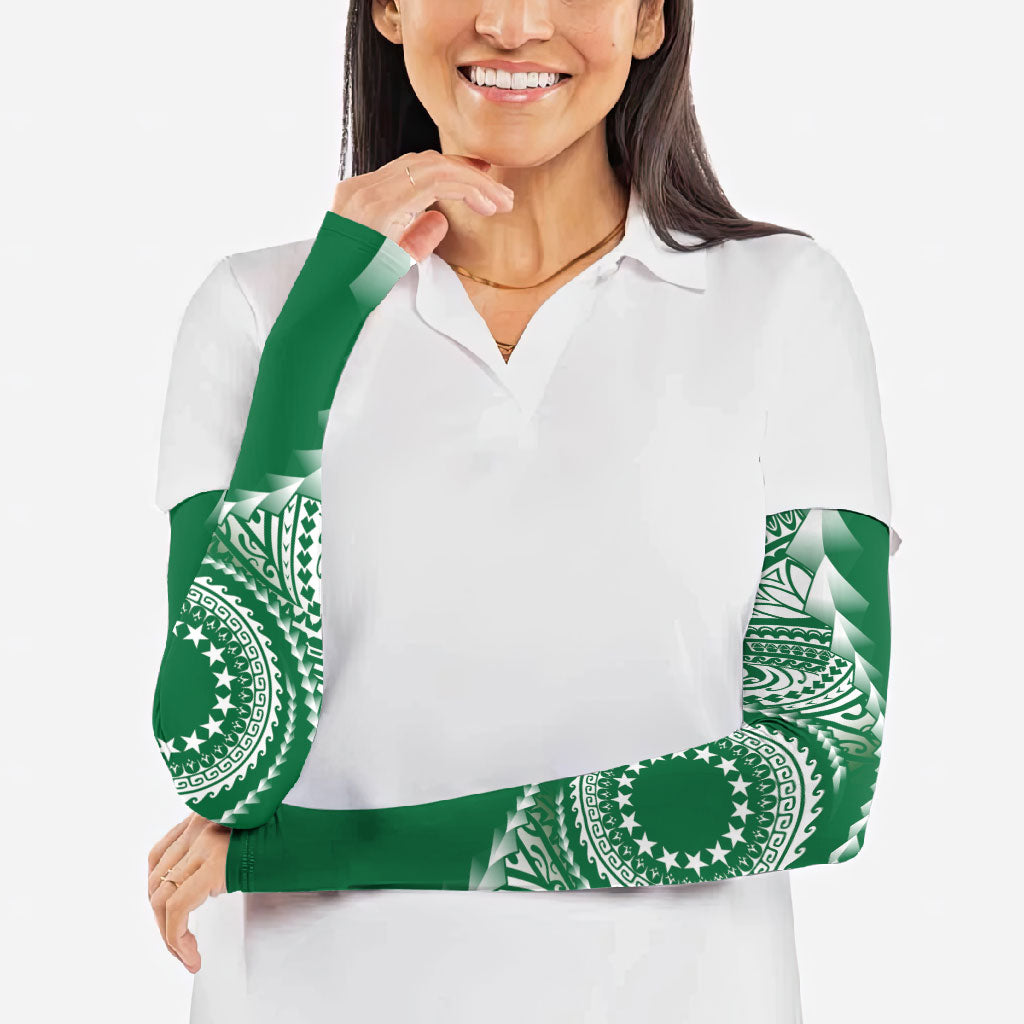 Cook Islands Gospel Day Arm Sleeves Green Tribal Curves LT05 - Polynesian Pride