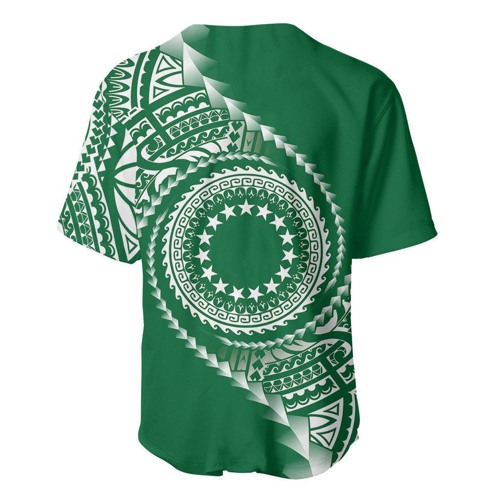 Cook Islands Gospel Day Baseball Jersey Green Tribal Curves LT05 - Polynesian Pride