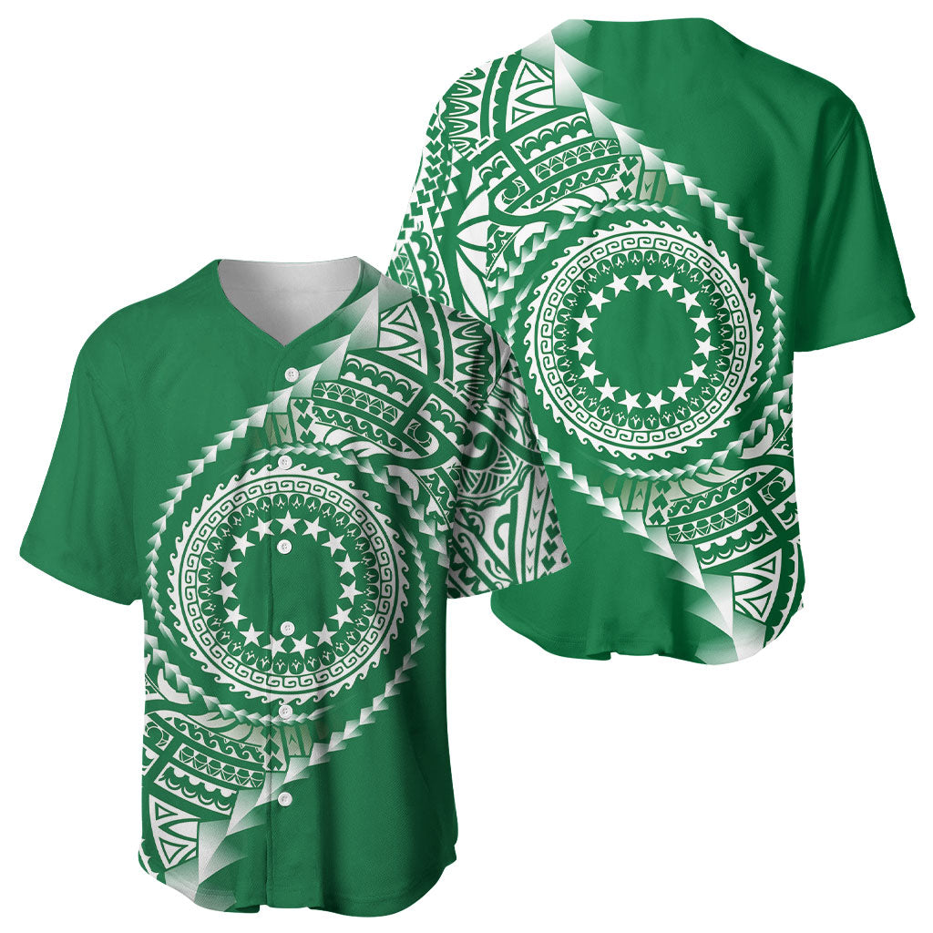 Cook Islands Gospel Day Baseball Jersey Green Tribal Curves LT05 - Polynesian Pride