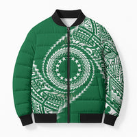 Cook Islands Gospel Day Bomber Puffer Jacket Green Tribal Curves LT05 Unisex Green - Polynesian Pride