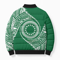 Cook Islands Gospel Day Bomber Puffer Jacket Green Tribal Curves LT05 - Polynesian Pride