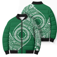 Cook Islands Gospel Day Bomber Puffer Jacket Green Tribal Curves LT05 - Polynesian Pride