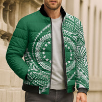 Cook Islands Gospel Day Bomber Puffer Jacket Green Tribal Curves LT05 - Polynesian Pride