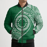 Cook Islands Gospel Day Bomber Puffer Jacket Green Tribal Curves LT05 - Polynesian Pride