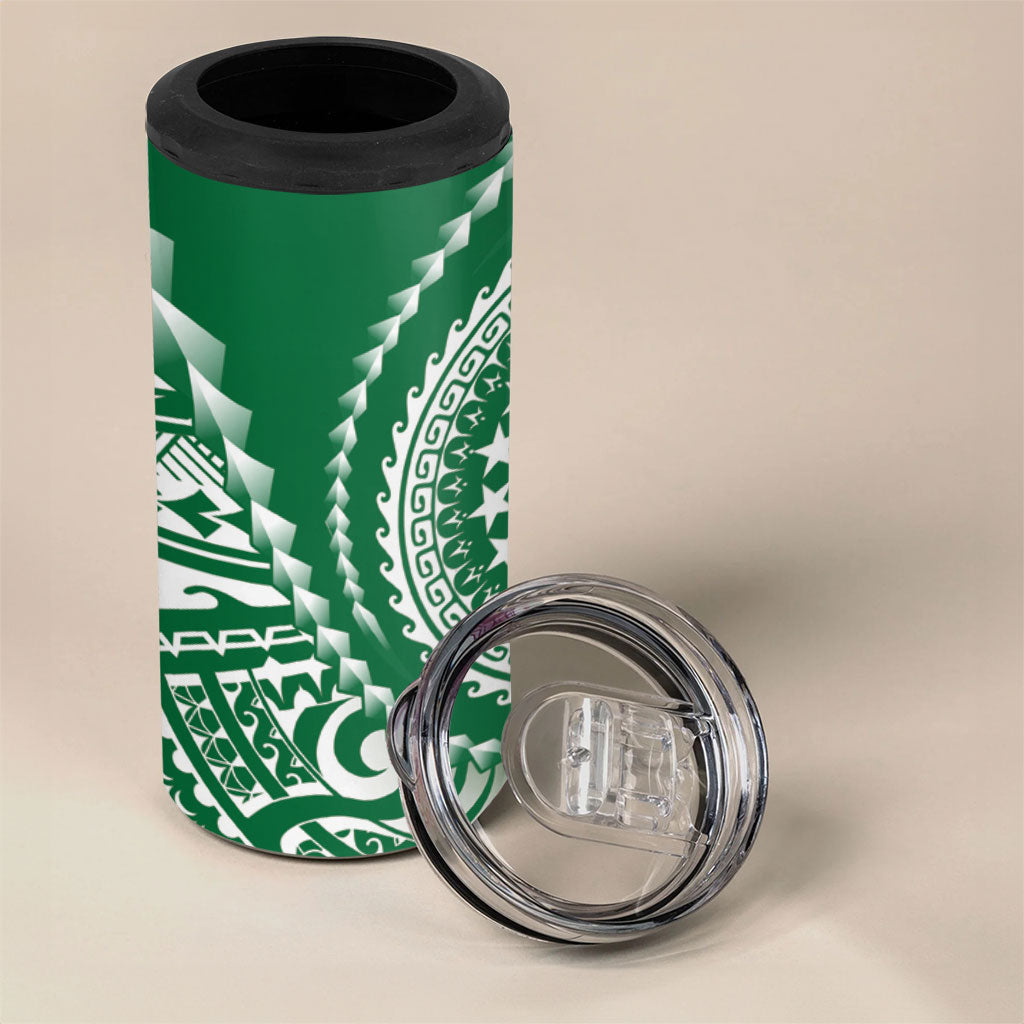 Cook Islands Gospel Day 4 in 1 Can Cooler Tumbler Green Tribal Curves LT05 - Polynesian Pride