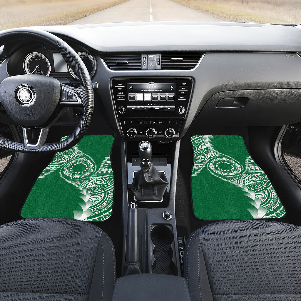Cook Islands Gospel Day Car Mats Green Tribal Curves LT05 Set 2pcs - Front Green - Polynesian Pride