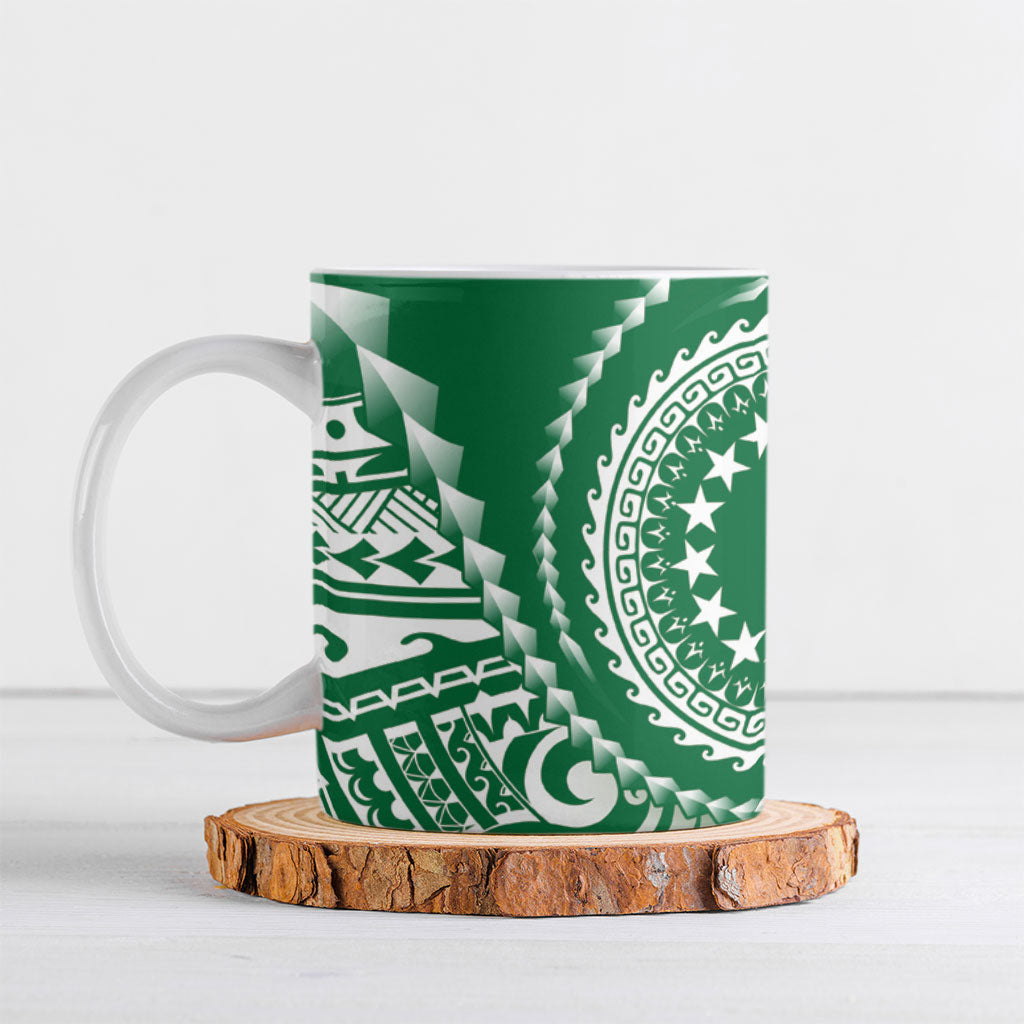 Cook Islands Gospel Day Ceramic Mug Green Tribal Curves LT05 Green - Polynesian Pride