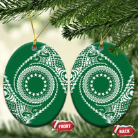 Cook Islands Gospel Day Ceramic Ornament Green Tribal Curves