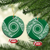 Cook Islands Gospel Day Ceramic Ornament Green Tribal Curves